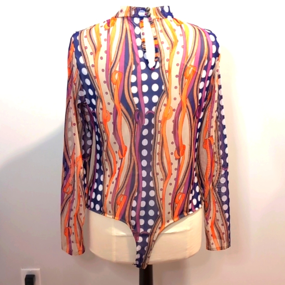 Libian Sheer Multicolor Ruched Bodysuit - Picture 4 of 9